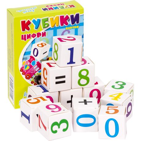 Кубики "Цифры и знаки" КАРТОН в коробочке 991303