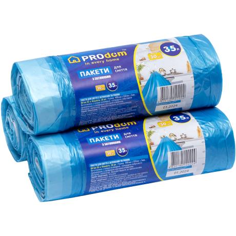 Пакет для мусора 50*55см 35л 30штук ProDom с затяжкой  