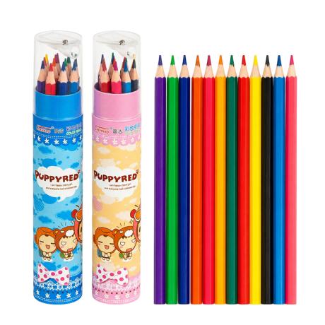 Олівці 12 кольорів в тубусі зі стругачкою 20*3см Puppyred 6120