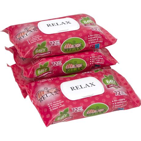 Вологі серветки 72шт "Relax" baby яблуко з клапаном