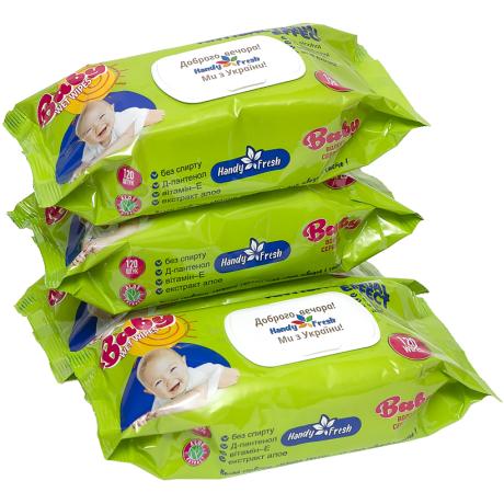 Влажные салфетки 120шт "Handy Fresh" baby antibacterial с клапаном