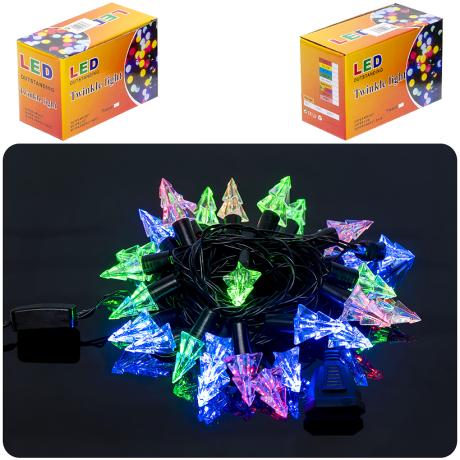 АКЦІЯ! Гірлянда світлодіодна 5м 28 LED "Ялинки" мультиколір, чорна, 220V D-28