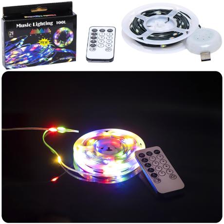 АКЦІЯ! Гірлянда світлодіодна стрічка 10м 100 LED мультиколір, USB, з пультом D-50