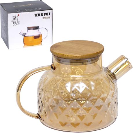 Чайник заварочный стеклянный 1л с бамбуковой крышкой CH-1000ML