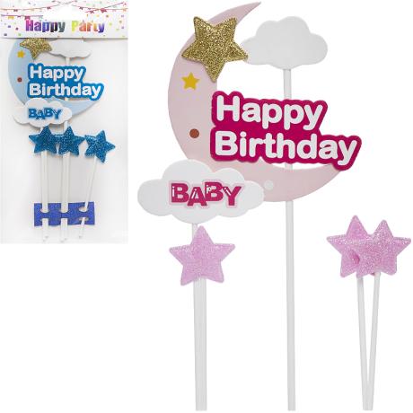 РОЗПРОДАЖ! Прикраса-топер для торта 5шт "Happy Birthday" місяць 87-3