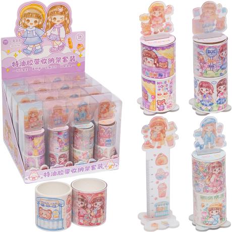 РАСПРОДАЖА! Набор Скотч декоративный 2шт 4,5см*1м бумажный с ПЭТ-подставкой XM-JD2760А