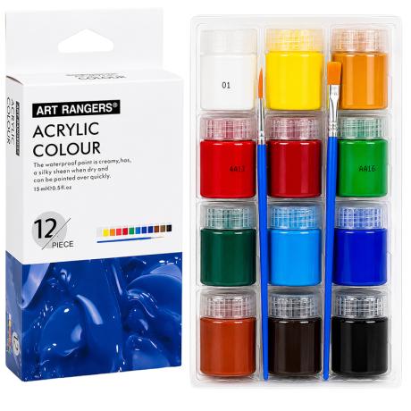 АКЦИЯ! Краски 15мл  "Art Ranger" 12 цветов "Acrylic" с кистями A12015-1