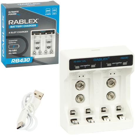 Зарядний пристрій "RABLEX"для Ni-MH/ AA/AAA/9V акумуляторів RB430