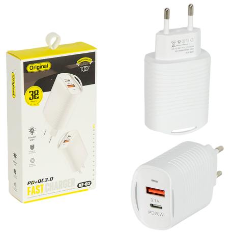 Адаптер мережевий для швидкої зарядки гаджетів 20W PD+QC 3.0 USB и Type-C KF-02
