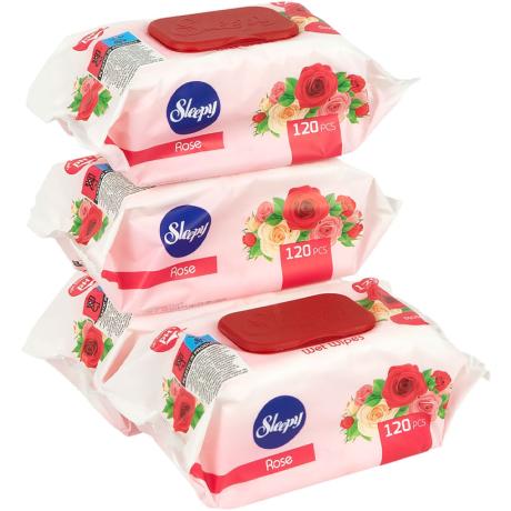 Вологі серветки 120шт ТМ SLEEPY Rose з клапаном  