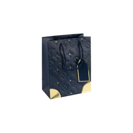Пакет подарочный 12*15*7 см с тиснением и золотым декором DARK BLUE HL-1889