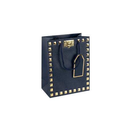 Пакет подарочный 12*15*7см с тиснением фольгой DARK BLUE HL-1924