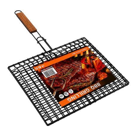 Решетка-гриль для барбекю 800г 35*25см с ручкой и фиксатором черная XY816