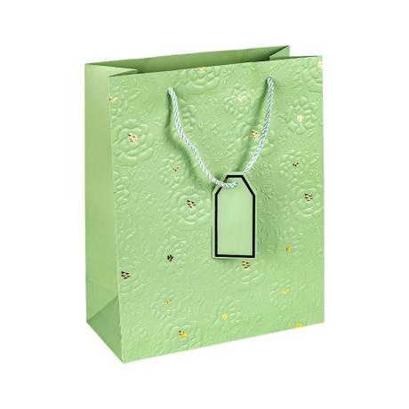 Пакет подарочный 26*32*12см с рельефным узором и тиснением фольгой LIGHT GREEN HL-2003