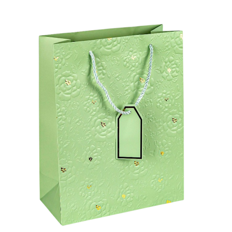 Пакет подарочный 31*42*12см с рельефным узором и тиснением фольгой LIGHT GREEN HL-2004