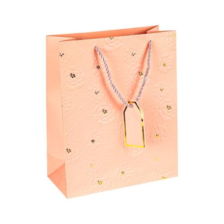 Пакет подарочный 26*32*12см с рельефным узором и тиснением фольгой PINK HL-2007