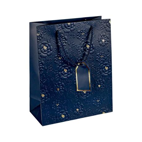 Пакет подарочный 26*32*12см с рельефным узором и тиснением фольгой DARK BLUE HL-2011