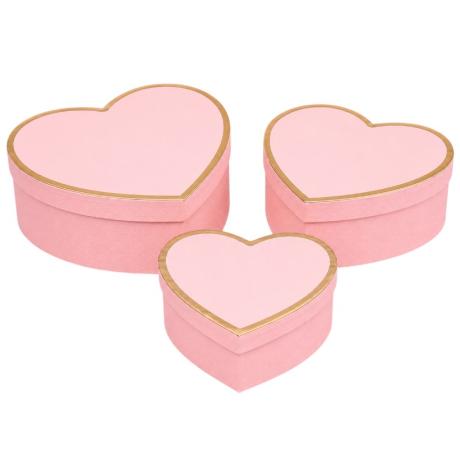 Набір подарункових коробок 3шт у формі серця з окантовкою 8022-48-Pink