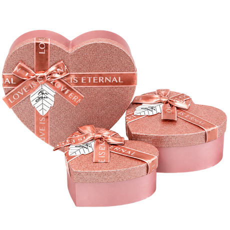 Набор подарочных коробок 3шт в форме сердца 8022-46-Rose Gold