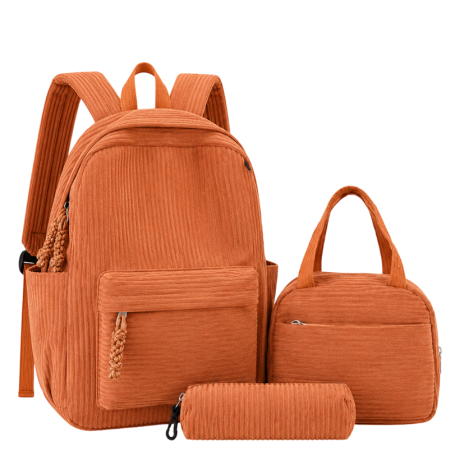 Рюкзак школьный 41*28*14см с сумкой и пеналом вельветовый BB-60686-2 LIGHT BROWN