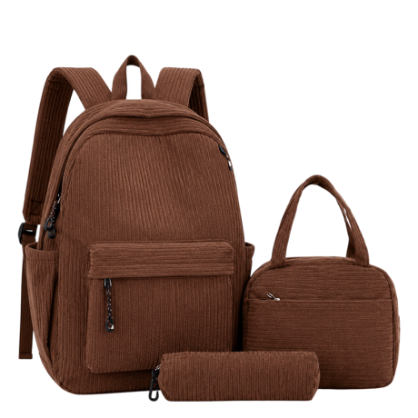 Рюкзак школьный 41*28*14см с сумкой и пеналом вельветовый BB-60686-2 DARK BROWN