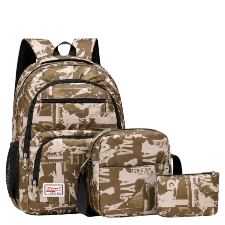 Рюкзак школьный с сумкой и пеналом BB-0105 KHAKI