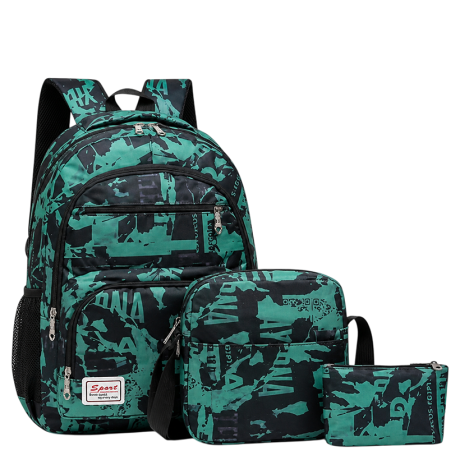 Рюкзак школьный с сумкой и пеналом BB-0105 GREEN