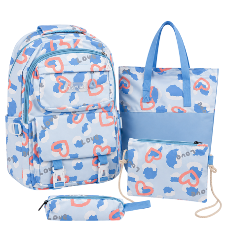 Рюкзак школьный с сумкой, пеналом и косметичкой BB-617 BLUE