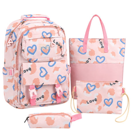 Рюкзак школьный с сумкой, пеналом и косметичкой BB-617 PINK