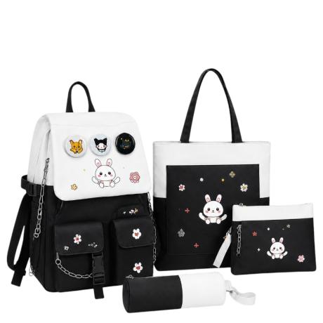 Рюкзак школьный с сумкой, пеналом и косметичкой BB-591 BLACK/WHITE