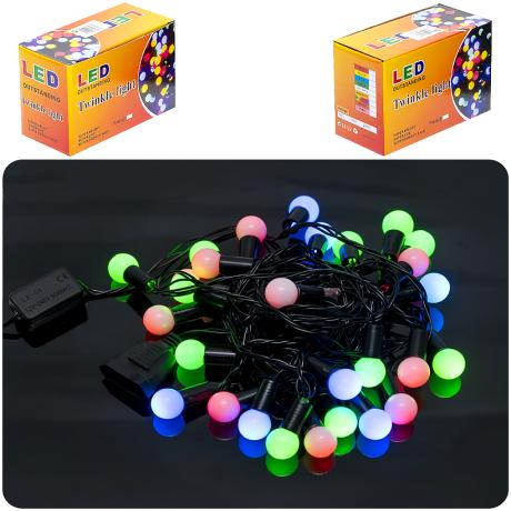 АКЦИЯ! Гирлянда светодиодная 5м 28 LED "Шарики матовые" мультицвет, черная, 220V D-25