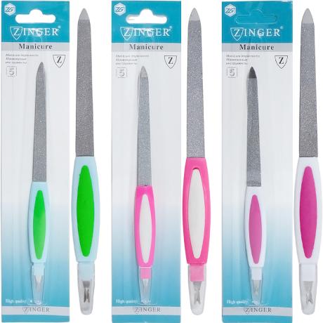 Пилочка для ногтей 18см "Zinger Classic" металл, с триммером цветная А75